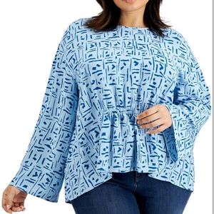 Alfani Blue Exotic Geo Plus Size Blouse